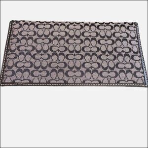 COACH Black Signature Jacquard with Natural Leather Checkbook Cover